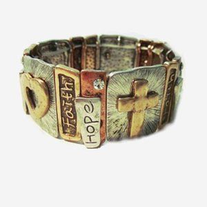 Gold Faith Hope Love Cross Engraved Bangle